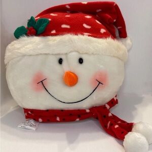 Vintage Festive Snowman Plush Pillow with Red Hat & Scarf very soft